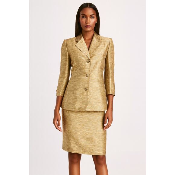 Dana Buchman Jackets & Blazers - Dana Buchman Petite Silk Wool Formal Gold Skirt Suit 8P 10P Medium jacket set